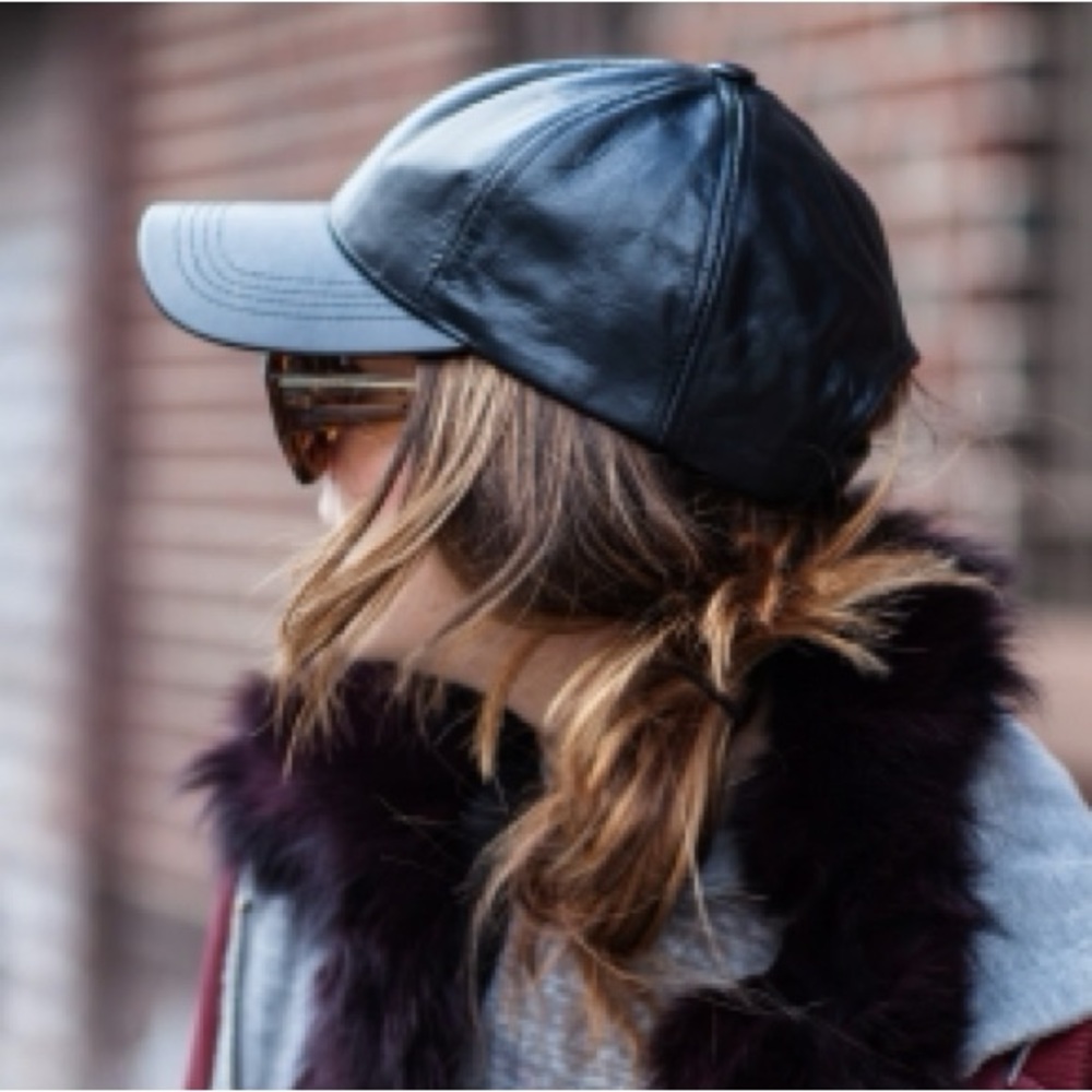 New vegan leather baseball cap black